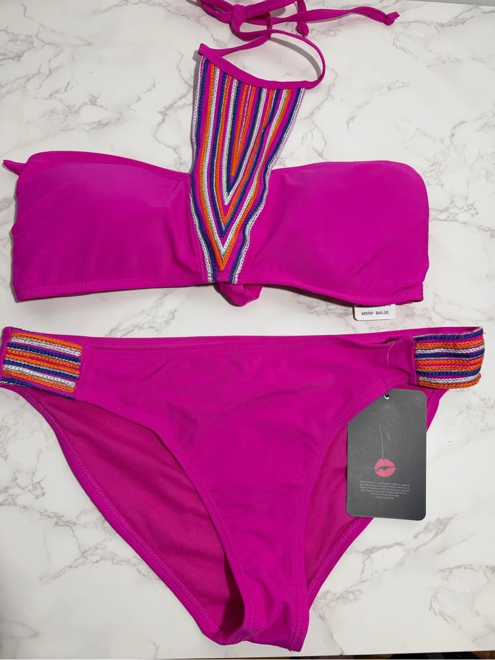 NWT Marilyn Monroe Halter Bandeau Bikini Set - Fuschia -- XL